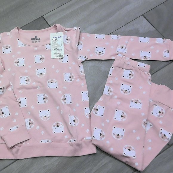 Girls Light Pink Teddybear Long Sleeves Pajama Set - Picture 1 of 2
